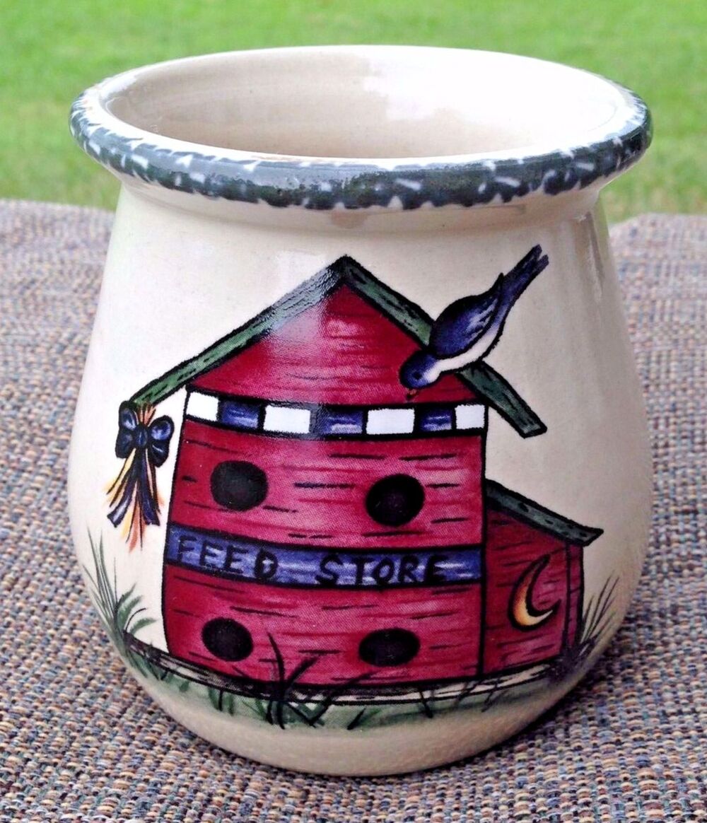 Birdhouse Mini Spoon Jar - 1999 - 3 3/4" Tall - EUC Vtg - Home & Garden Party
